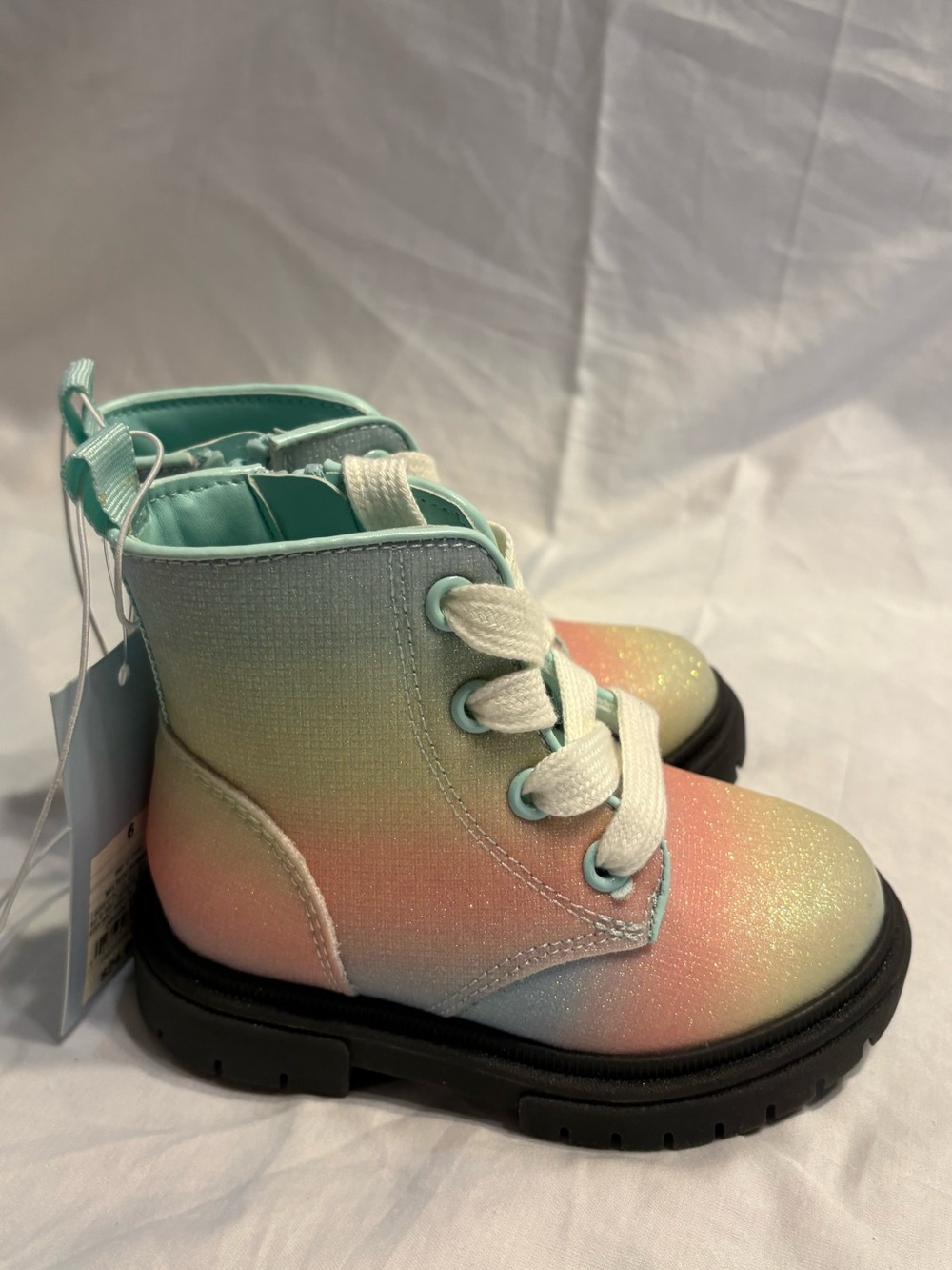 Pastel Glitter Lace-Up Kids Boots